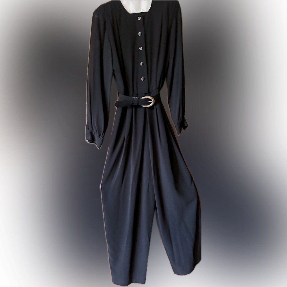 Vintage Liz Claiborne petite 12 jumpsuit black with gold accents.